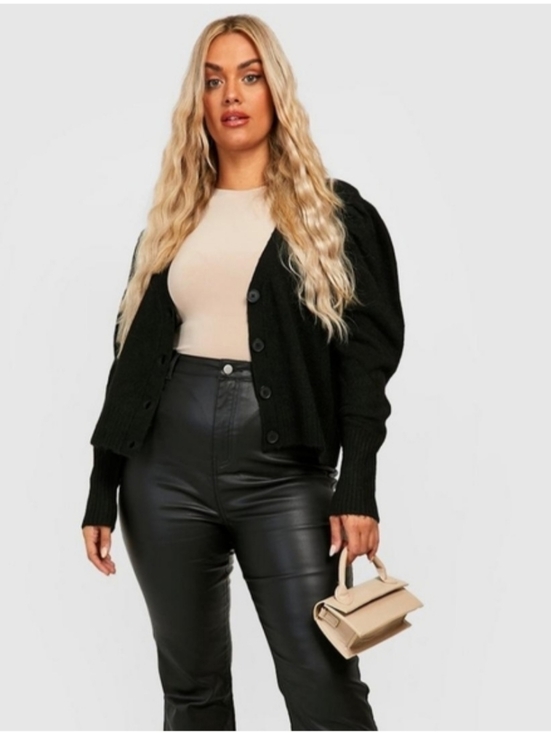 Boohoo Sweaters - NWT Boohoo Plus Size Black Button-Front Puff-Sleeve Cardigan Size 22